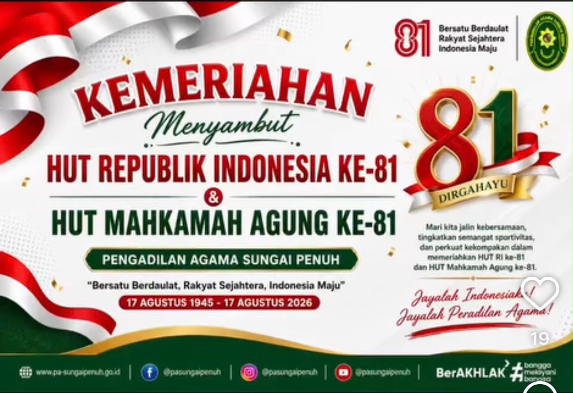 SUNGAI PENUH –Perayaan Hari Ulang Tahun (HUT) Kemerdekaan Republik Indonesia Ke-81 dan HUT Mahkamah Agung Republik Indonesia Ke-81 Tahun 2026.
